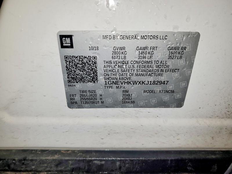 Aukcja sprzedaży 2019 Chevrolet Traverse, vin: 1GNEVHKWXKJ182947, numer aukcji: 60279576