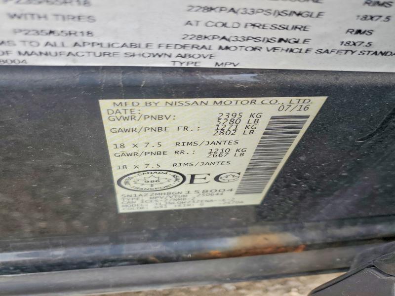 60154006 :رقم المزاد ، 5N1AZ2MH8GN158004 vin ، 2016 Nissan Murano مزاد بيع