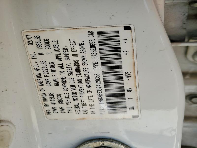 2007 Honda Accord მანქანა იყიდება აუქციონზე, vin: 1HGCM56387A120358, აუქციონის ნომერი: 59181766