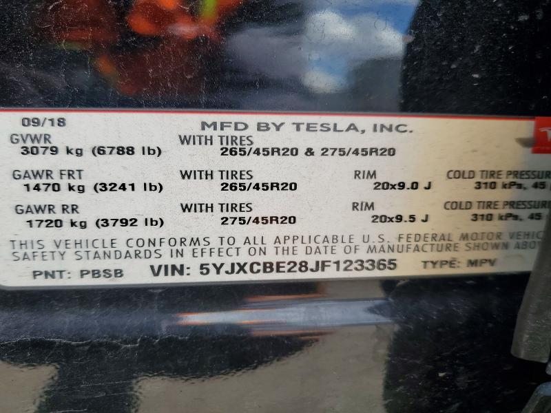 2018 Tesla Model X მანქანა იყიდება აუქციონზე, vin: 5YJXCBE28JF123365, აუქციონის ნომერი: 60425746
