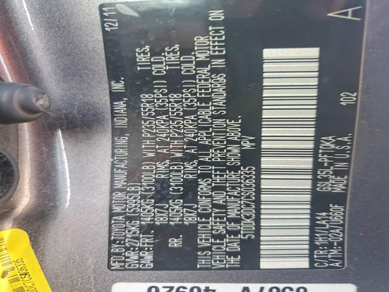 2012 Toyota Sienna მანქანა იყიდება აუქციონზე, vin: 5TDDK3DC7CS036335, აუქციონის ნომერი: 61581286