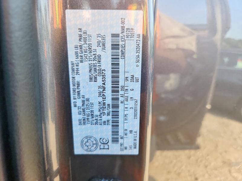 60842876 :رقم المزاد ، 1FTEW1EP7NFA53573 vin ، 2022 Ford F150 مزاد بيع
