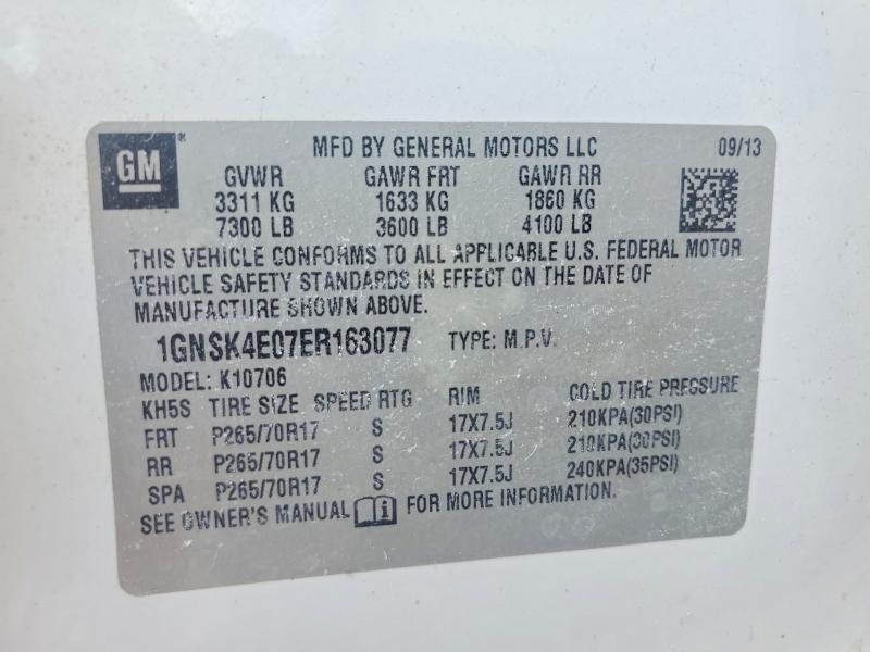 62868606 :رقم المزاد ، 1GNSK4E07ER163077 vin ، 2014 Chevrolet Tahoe مزاد بيع