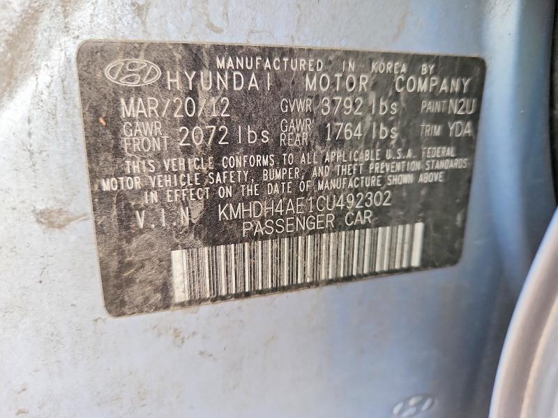 2012 Hyundai Elantra მანქანა იყიდება აუქციონზე, vin: KMHDH4AE1CU492302, აუქციონის ნომერი: 57268636