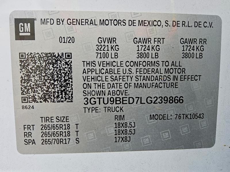 Продажа на аукционе авто 2020 Gmc Sierra, vin: 3GTU9BED7LG239866, номер лота: 60471016