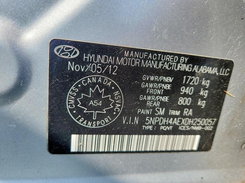 60647806 :رقم المزاد ، 5NPDH4AEXDH250057 vin ، 2013 Hyundai Elantra مزاد بيع