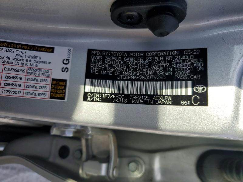 Aukcja sprzedaży 2022 Toyota Corolla, vin: JTDEPMAE2N3019285, numer aukcji: 61137806