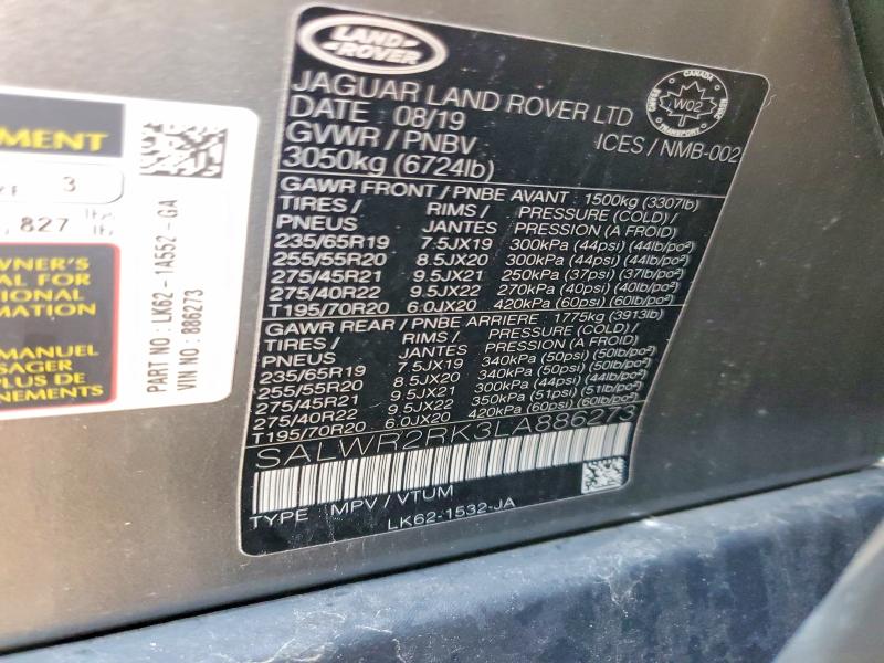 Продаж на аукціоні авто 2020 Land Rover Range Rover Sport, vin: SALWR2RK3LA886273, номер лоту: 61630166