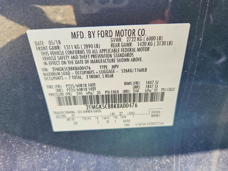Продаж на аукціоні авто 2019 Ford Flex, vin: 2FMGK5C88KBA00476, номер лоту: 62014006