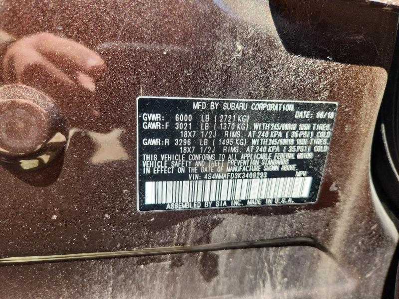 Aukcja sprzedaży 2019 Subaru Ascent, vin: 4S4WMAFD3K3408293, numer aukcji: 59010756