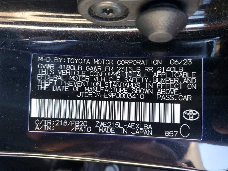 2023 Toyota Corolla Hybrid მანქანა იყიდება აუქციონზე, vin: JTDBDMHE9PJ003410, აუქციონის ნომერი: 60241276
