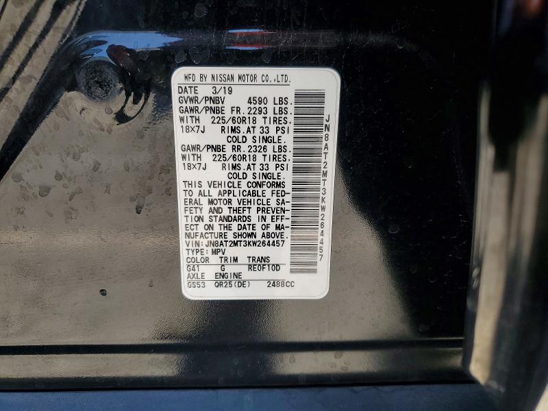 63142356 :رقم المزاد ، JN8AT2MT3KW264457 vin ، 2019 Nissan Rogue مزاد بيع