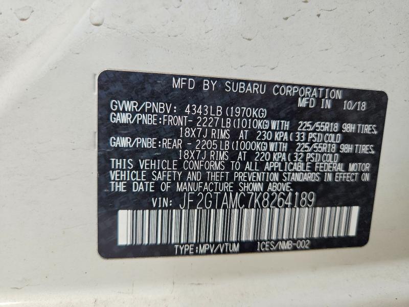 61786146 :رقم المزاد ، JF2GTAMC7K8264189 vin ، 2019 Subaru Crosstrek مزاد بيع