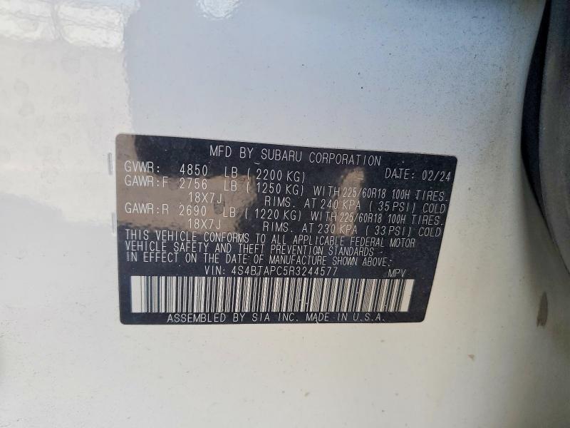 2024 Subaru Outback მანქანა იყიდება აუქციონზე, vin: 4S4BTAPC5R3244577, აუქციონის ნომერი: 60223266