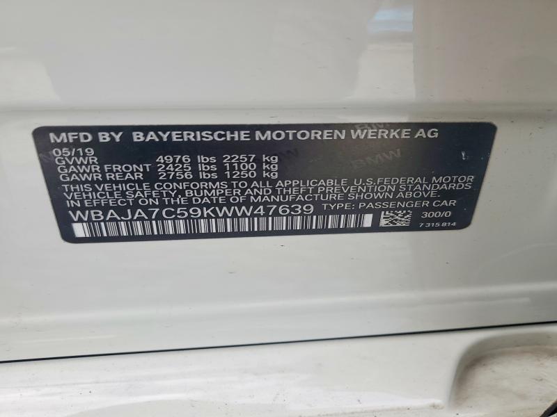 60876996 :رقم المزاد ، WBAJA7C59KWW47639 vin ، 2019 Bmw 530 مزاد بيع