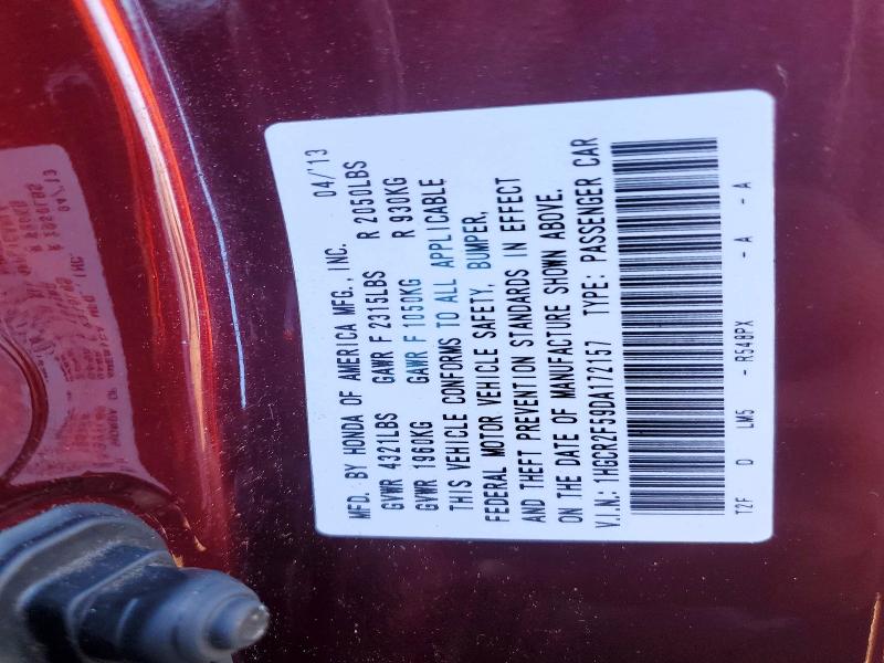 Продаж на аукціоні авто 2013 Honda Accord, vin: 1HGCR2F59DA172157, номер лоту: 63024296