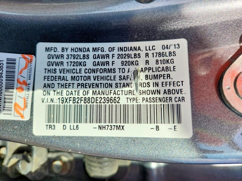 Aukcja sprzedaży 2013 Honda Civic, vin: 19XFB2F88DE239662, numer aukcji: 62803526