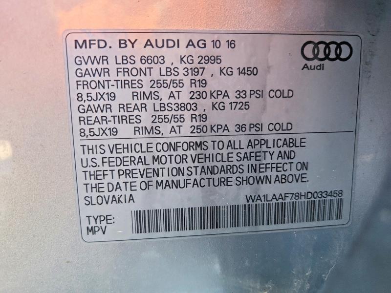 Продаж на аукціоні авто 2017 Audi Q7, vin: WA1LAAF78HD033458, номер лоту: 63332656