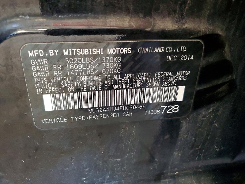 2015 Mitsubishi Mirage მანქანა იყიდება აუქციონზე, vin: ML32A4HJ4FH038466, აუქციონის ნომერი: 61012746