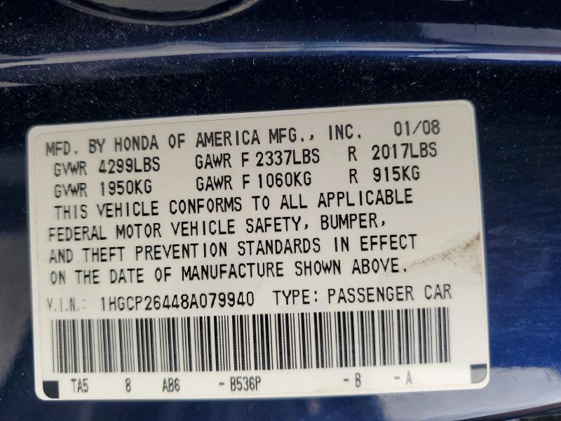 Aukcja sprzedaży 2008 Honda Accord, vin: 1HGCP26448A079940, numer aukcji: 61019246