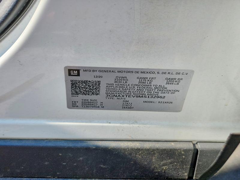Aukcja sprzedaży 2021 Chevrolet Equinox, vin: 3GNAXTEV9MS132962, numer aukcji: 63224936