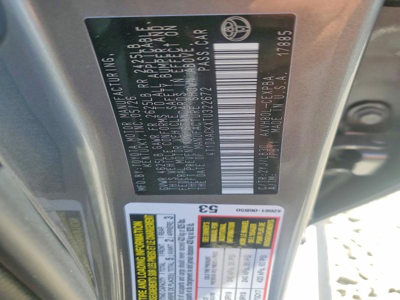 2026 Toyota Camry მანქანა იყიდება აუქციონზე, vin: 4T1DAACKXTU322672, აუქციონის ნომერი: 61130026