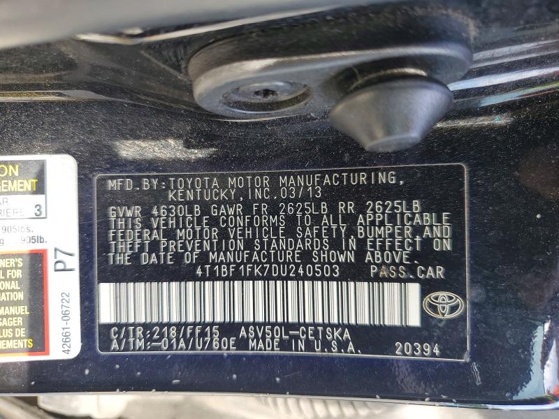 Продажа на аукционе авто 2013 Toyota Camry, vin: 4T1BF1FK7DU240503, номер лота: 61186376