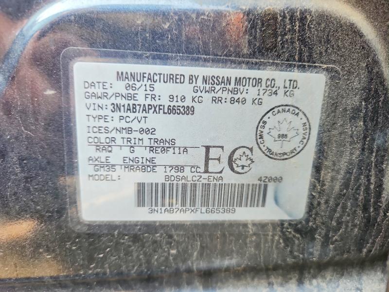 2015 Nissan Sentra მანქანა იყიდება აუქციონზე, vin: 3N1AB7APXFL665389, აუქციონის ნომერი: 61190066