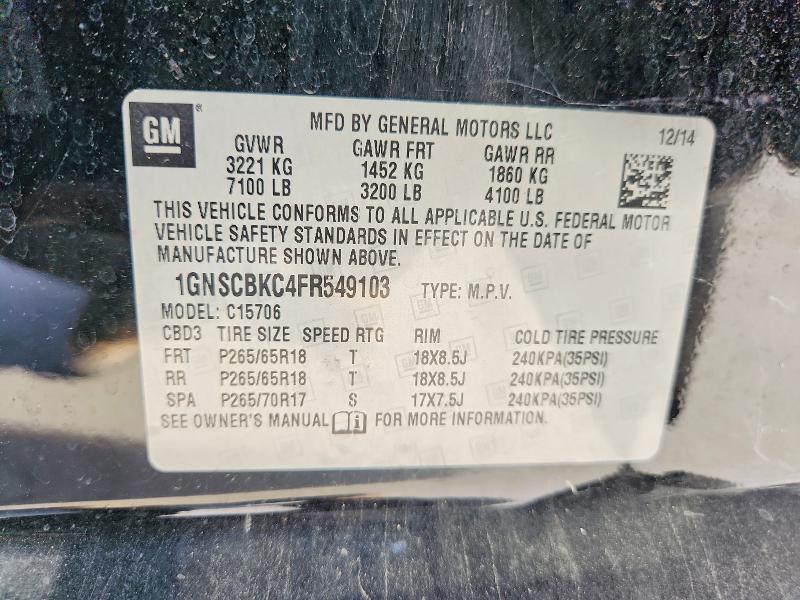2015 Chevrolet Tahoe მანქანა იყიდება აუქციონზე, vin: 1GNSCBKC4FR549103, აუქციონის ნომერი: 62202036