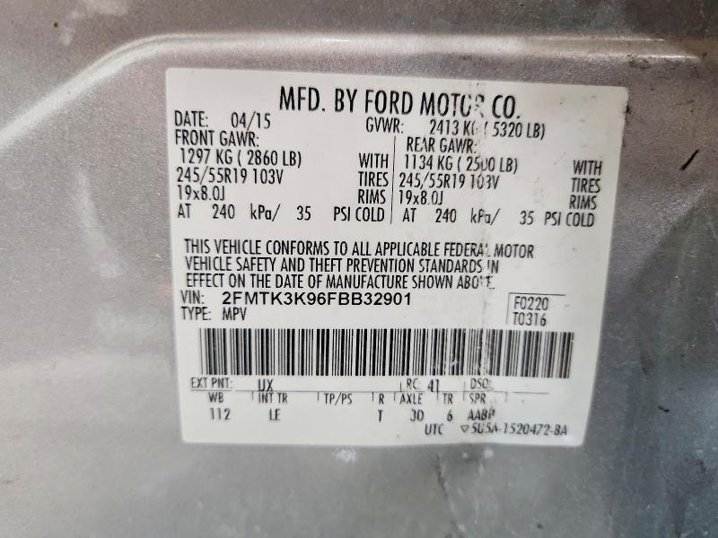 2015 Ford Edge მანქანა იყიდება აუქციონზე, vin: 2FMTK3K96FBB32901, აუქციონის ნომერი: 59369086