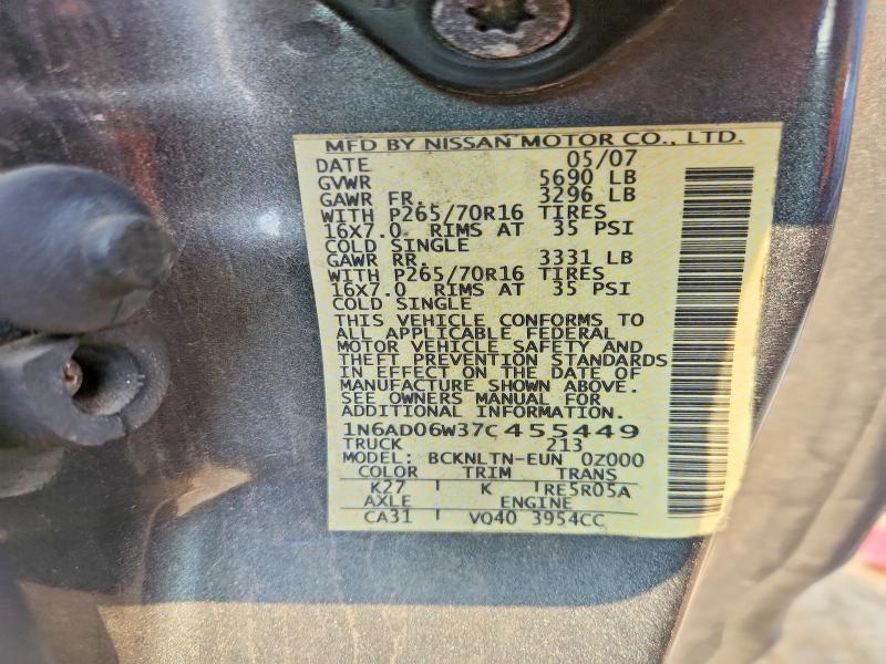 Aukcja sprzedaży 2007 Nissan Frontier, vin: 1N6AD06W37C455449, numer aukcji: 61034916