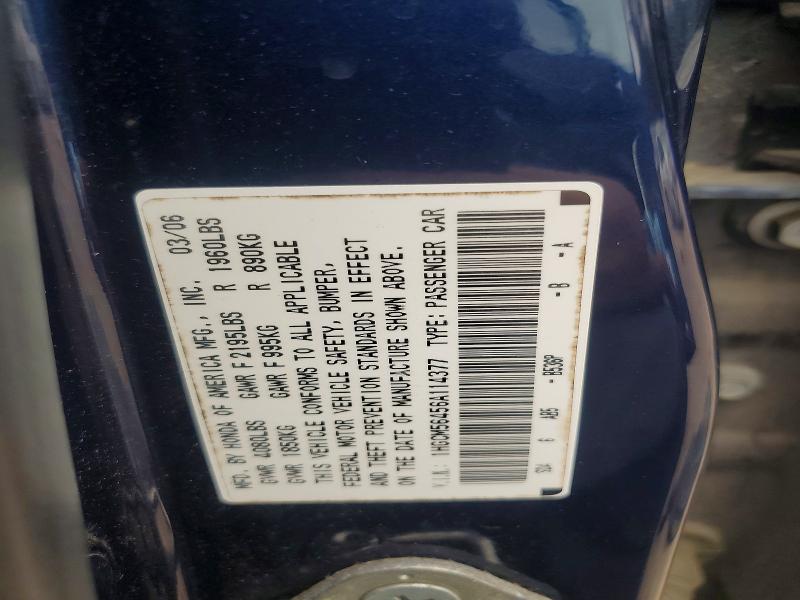 2006 Honda Accord მანქანა იყიდება აუქციონზე, vin: 1HGCM56456A114377, აუქციონის ნომერი: 62266786
