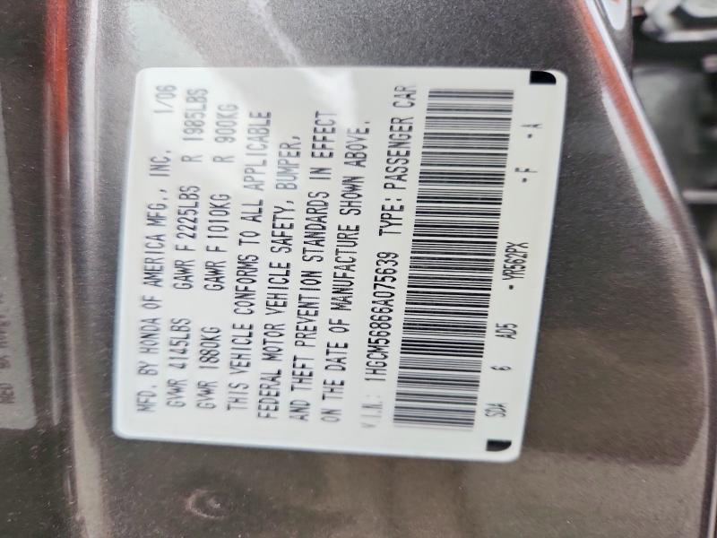 Aukcja sprzedaży 2006 Honda Accord, vin: 1HGCM56866A075639, numer aukcji: 61603066