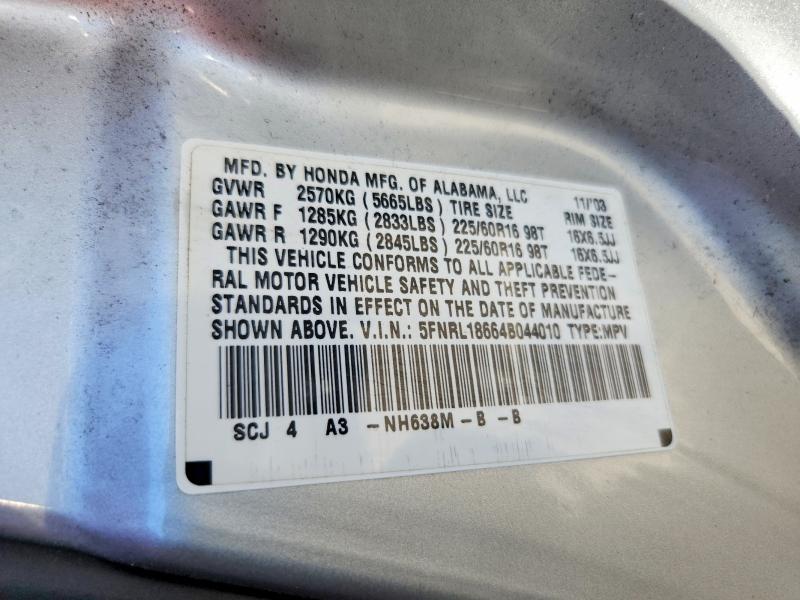 Продажа на аукционе авто 2004 Honda Odyssey, vin: 5FNRL18664B044010, номер лота: 59643636