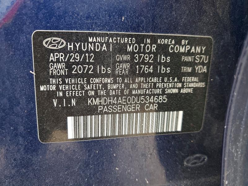 2013 Hyundai Elantra მანქანა იყიდება აუქციონზე, vin: KMHDH4AE0DU534685, აუქციონის ნომერი: 61961716