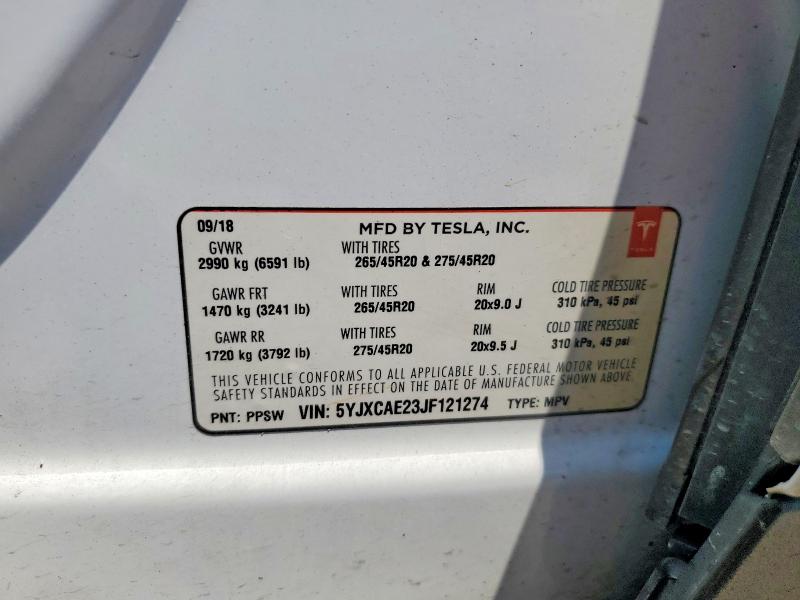 Aukcja sprzedaży 2018 Tesla Model X, vin: 5YJXCAE23JF121274, numer aukcji: 59874546
