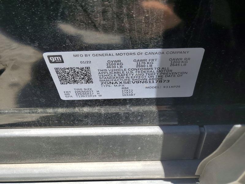 Aukcja sprzedaży 2022 Chevrolet Equinox, vin: 2GNAXSEV9N6117873, numer aukcji: 60711456