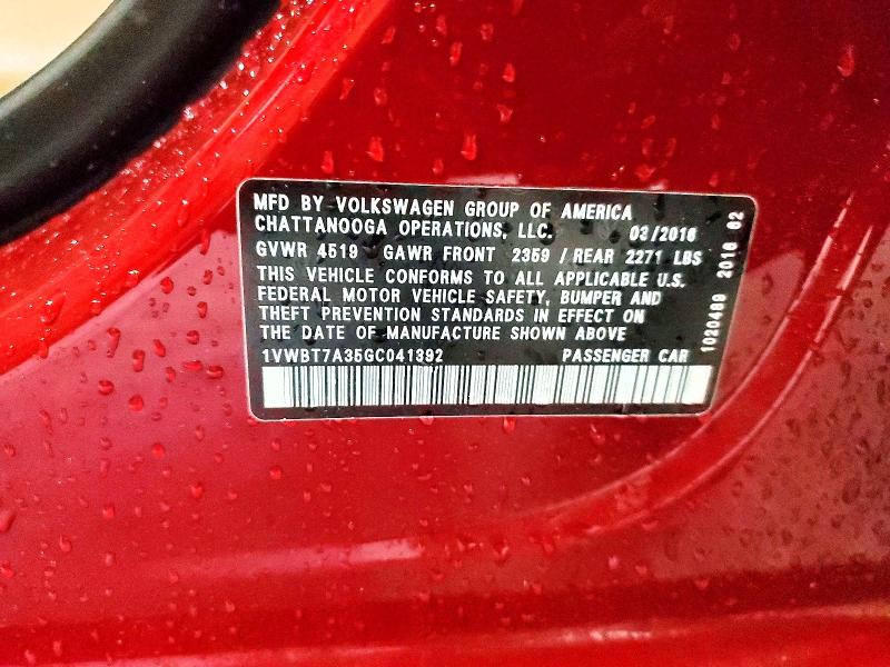 2016 Volkswagen Passat მანქანა იყიდება აუქციონზე, vin: 1VWBT7A35GC041392, აუქციონის ნომერი: 62580746