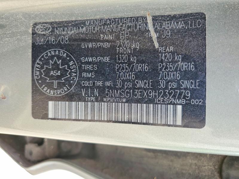 Продажа на аукционе авто 2009 Hyundai Santa Fe, vin: 5NMSG13EX9H232779, номер лота: 59286796