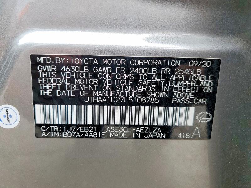Продаж на аукціоні авто 2020 Lexus Is, vin: JTHAA1D27L5108785, номер лоту: 57848566