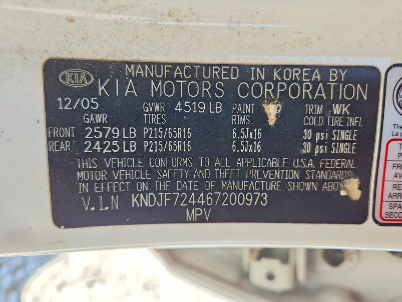 60527406 :رقم المزاد ، KNDJF724467200973 vin ، 2006 Kia Sportage مزاد بيع