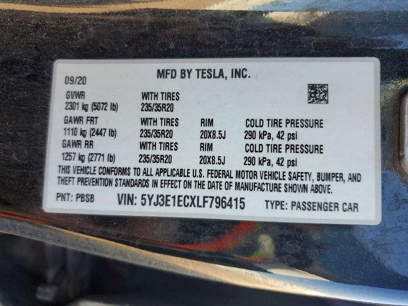 Продажа на аукционе авто 2020 Tesla Model 3, vin: 5YJ3E1ECXLF796415, номер лота: 85989265