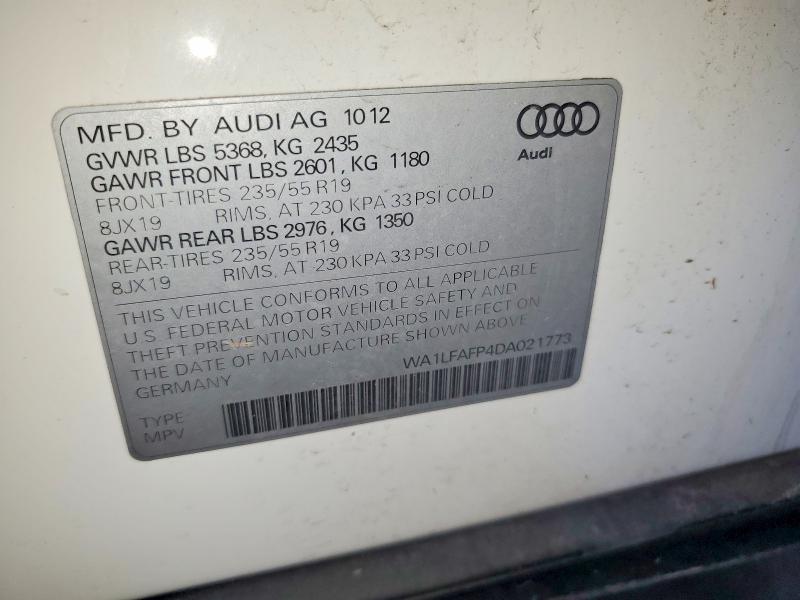 2013 Audi Q5 მანქანა იყიდება აუქციონზე, vin: WA1LFAFP4DA021773, აუქციონის ნომერი: 61707676