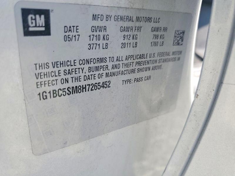 2017 Chevrolet Cruze მანქანა იყიდება აუქციონზე, vin: 1G1BC5SM8H7265452, აუქციონის ნომერი: 60592726