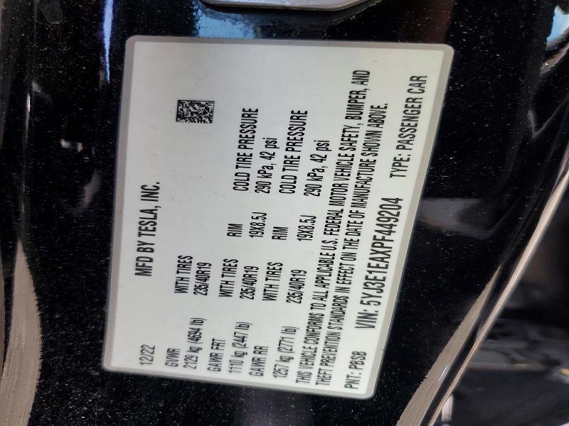 60417896 :رقم المزاد ، 5YJ3E1EAXPF449204 vin ، 2023 Tesla Model 3 مزاد بيع
