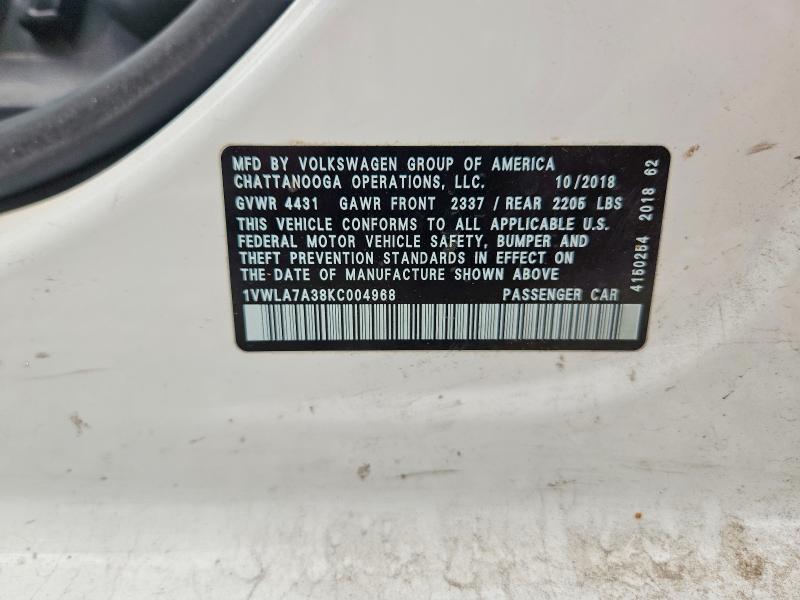 61924436 :رقم المزاد ، 1VWLA7A38KC004968 vin ، 2019 Volkswagen Passat مزاد بيع