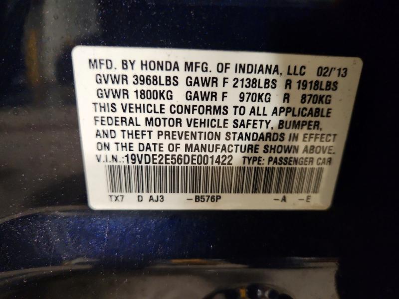 62941596 :رقم المزاد ، 19VDE2E56DE001422 vin ، 2013 Acura Ilx مزاد بيع