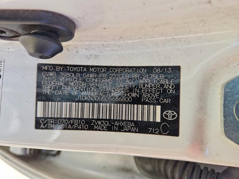 Продаж на аукціоні авто 2013 Toyota Prius, vin: JTDKN3DU5D5686800, номер лоту: 59834896