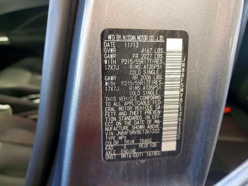 60481026 :رقم المزاد ، JN8AF5MV8ET361332 vin ، 2014 Nissan Juke مزاد بيع