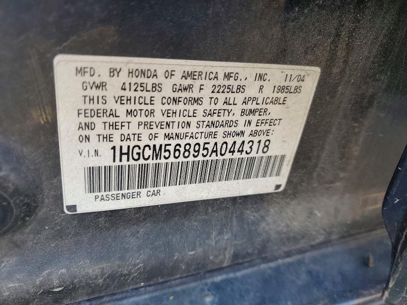 Aukcja sprzedaży 2005 Honda Accord, vin: 1HGCM56895A044318, numer aukcji: 62064006